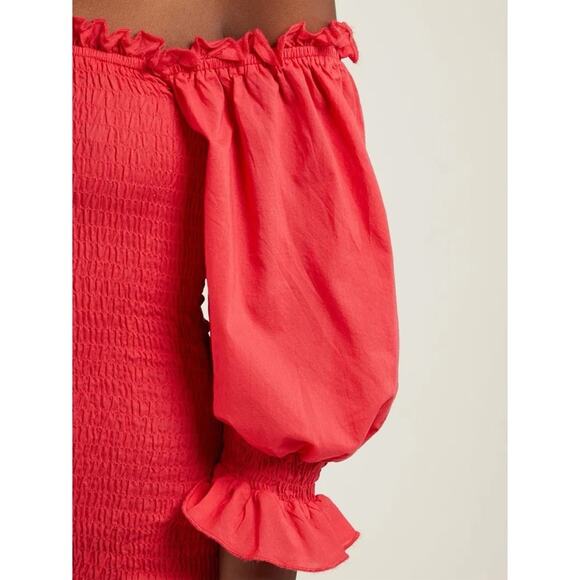 NWT Rhode Resort Eva Smocked Off-The-Shoulder Cotton Maxi Dress Red - Picture 14 of 15